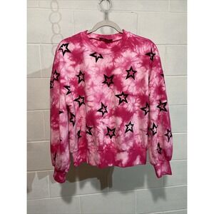 Central Park West Women's‎ Tie-Dyed Star-Print Sweatshirt MEDIUM Pink Comfy Warm